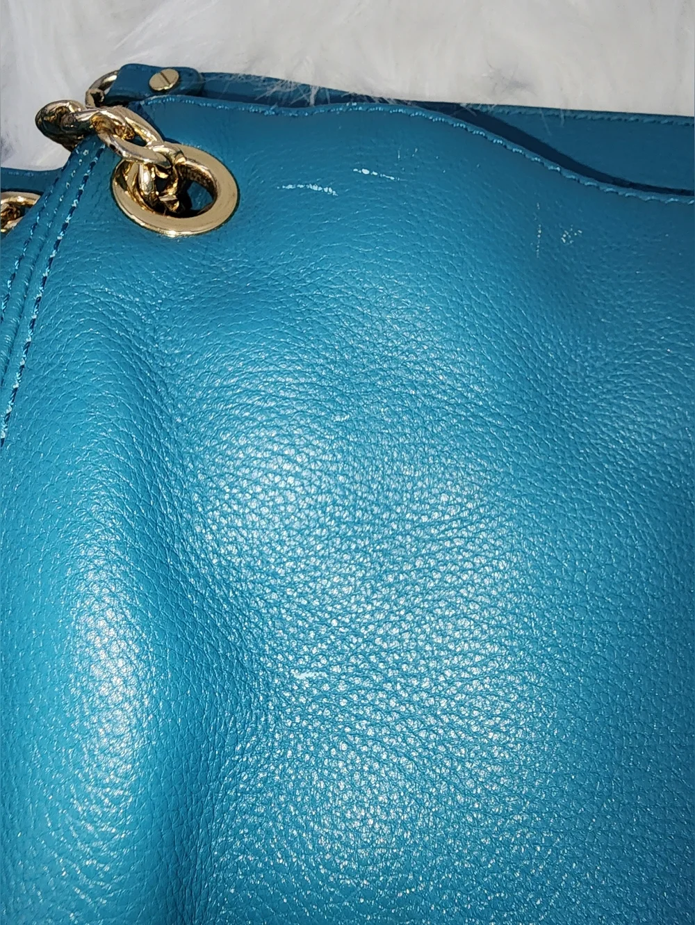 Michael Kors Pebbled Leather, Teal Blue Handbag, Gold Hardware, Medium - Picture 9 of 9